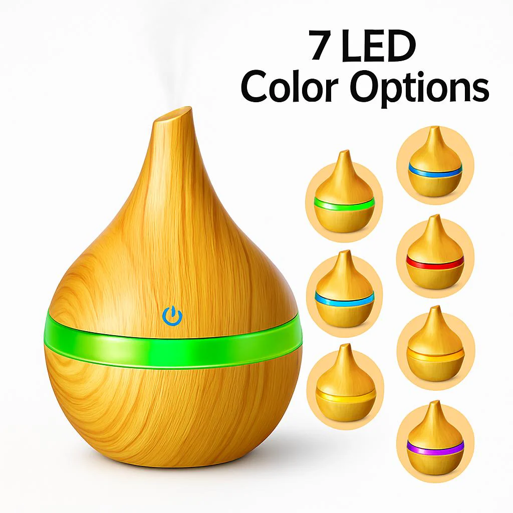 Ultrasonic Teardrop Essential Oil Diffuser with Wood Grain Finish - Image 4