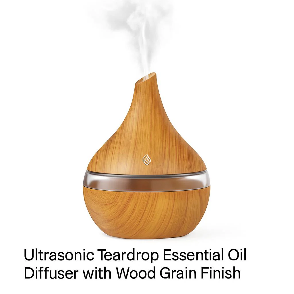 Ultrasonic Teardrop Essential Oil Diffuser with Wood Grain Finish - Image 5