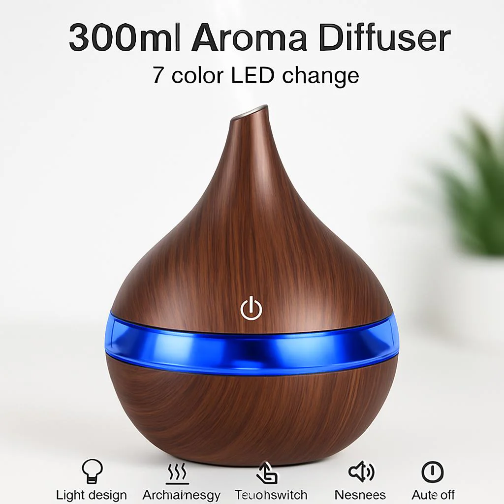 Ultrasonic Teardrop Essential Oil Diffuser with Wood Grain Finish - Image 6