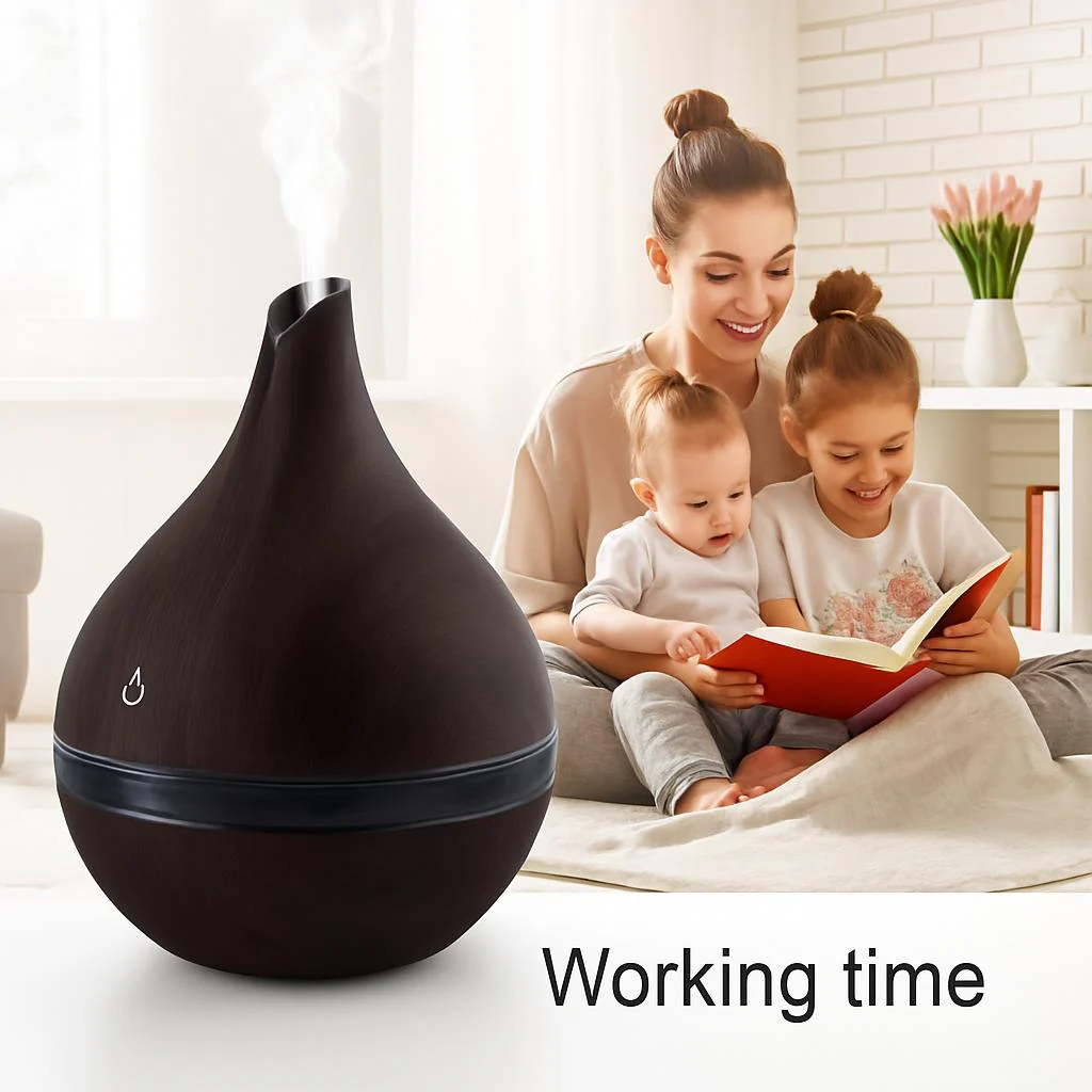 Ultrasonic Teardrop Essential Oil Diffuser with Wood Grain Finish - Image 7