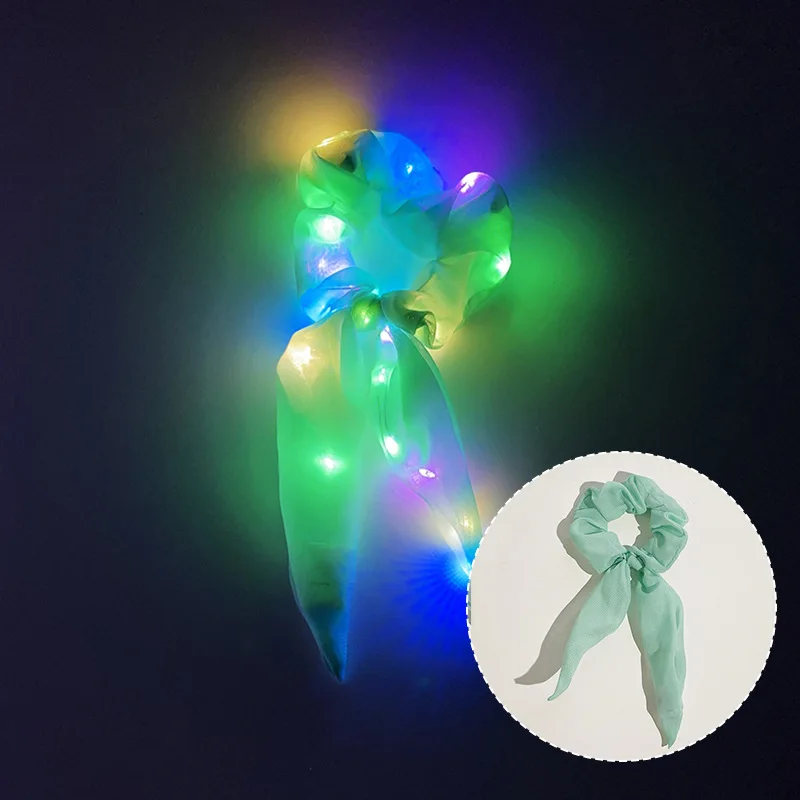 LED Luminous Scrunchies Hairband Women Glowing Elastic Hair Tie Hair Rope Girl Glow in the Dark Party Supplies Hair Accessory - Image 22