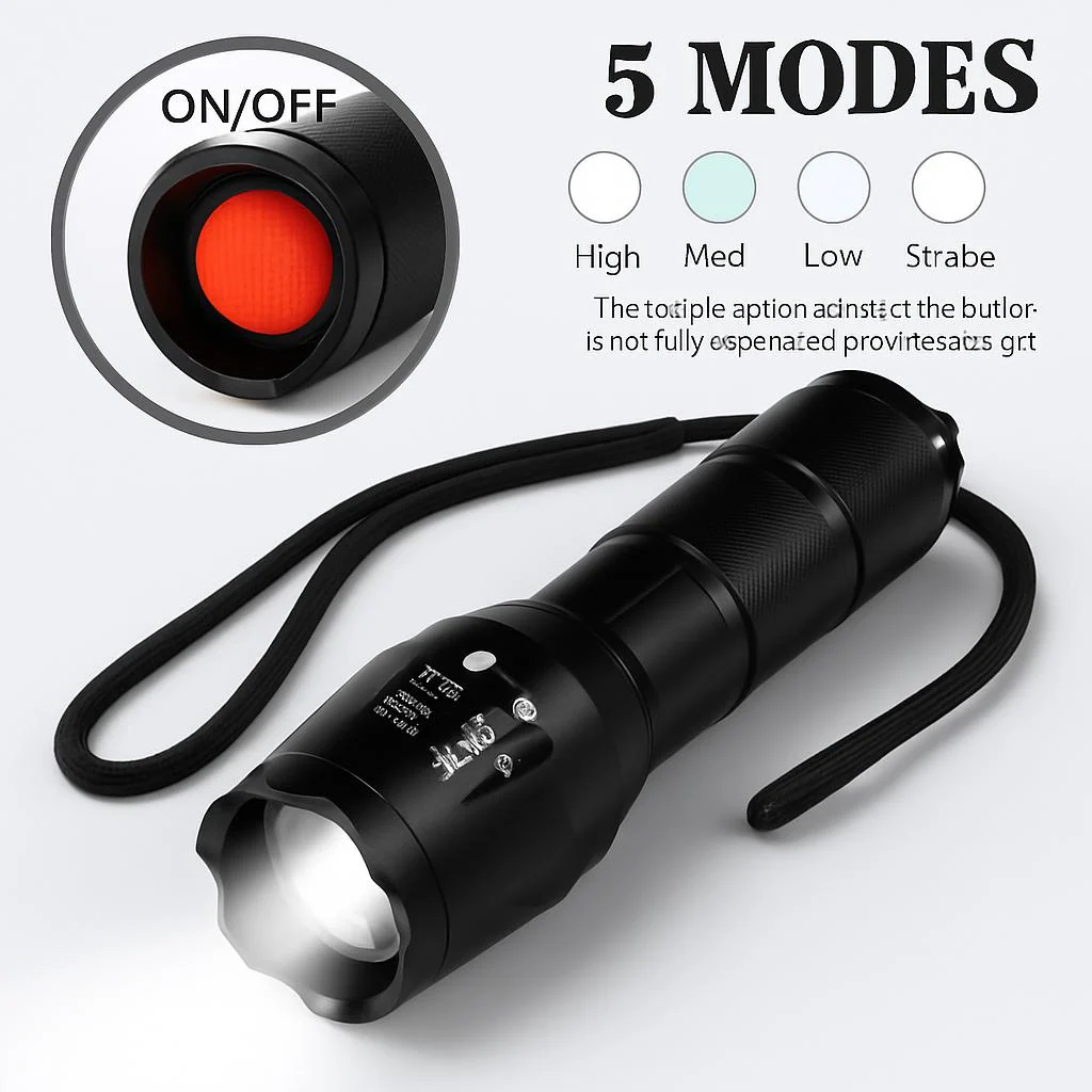 Tactical 5000 Lumens Rechargeable LED Zoom Flashlight - Image 3