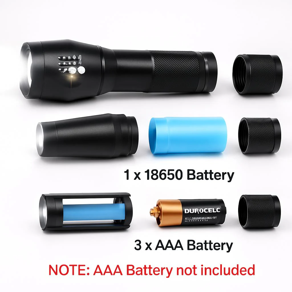 Tactical 5000 Lumens Rechargeable LED Zoom Flashlight - Image 4