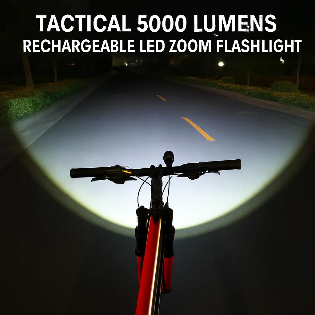 Tactical 5000 Lumens Rechargeable LED Zoom Flashlight - Image 8