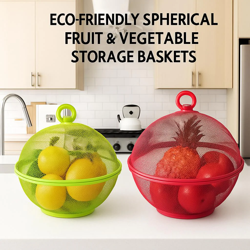 Eco-Friendly Spherical Fruit & Vegetable Storage Baskets - Green & Red - Image 2