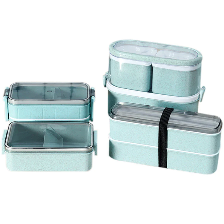 Eco-Friendly Bento Lunch Box Set - Light Blue, Stackable & Reusable - Image 11