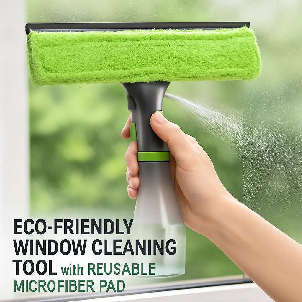 Eco-Friendly Window Cleaning Tool with Reusable Microfiber Pad - Image 2