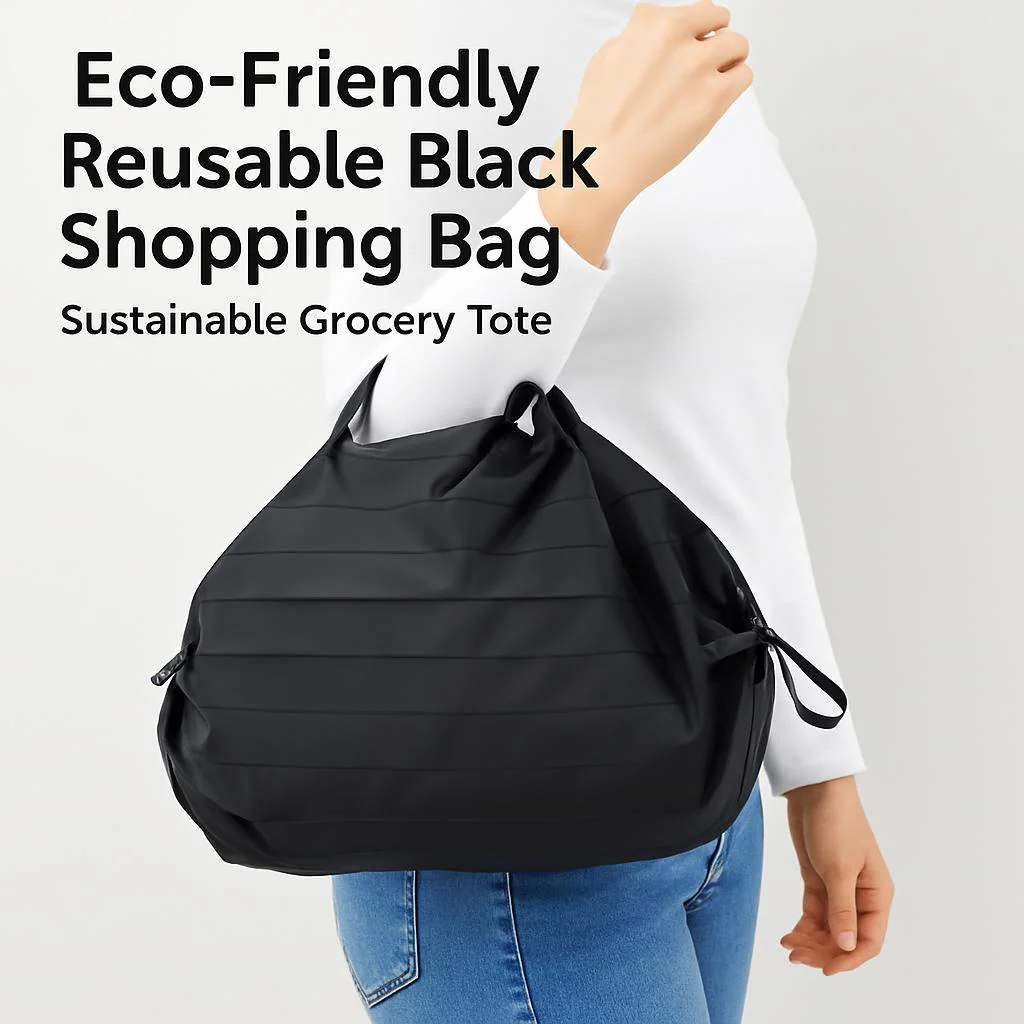 Eco-Friendly Reusable Black Shopping Bag - Sustainable Grocery Tote - Image 2