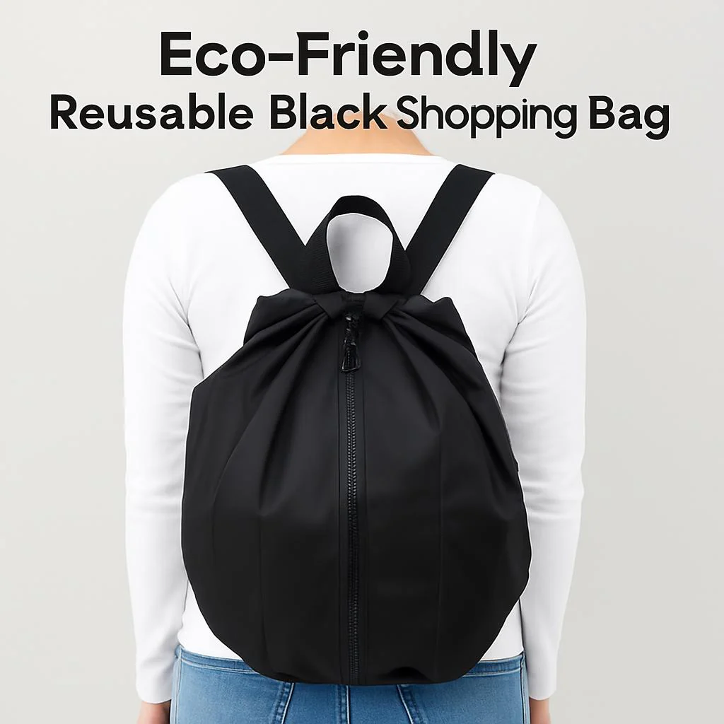 Eco-Friendly Reusable Black Shopping Bag - Sustainable Grocery Tote - Image 3