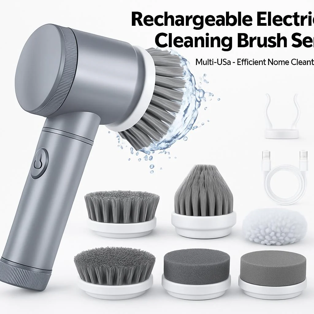 Rechargeable Multi-Use Electric Cleaning Brush Set for Efficient Home Cleaning - Image 2