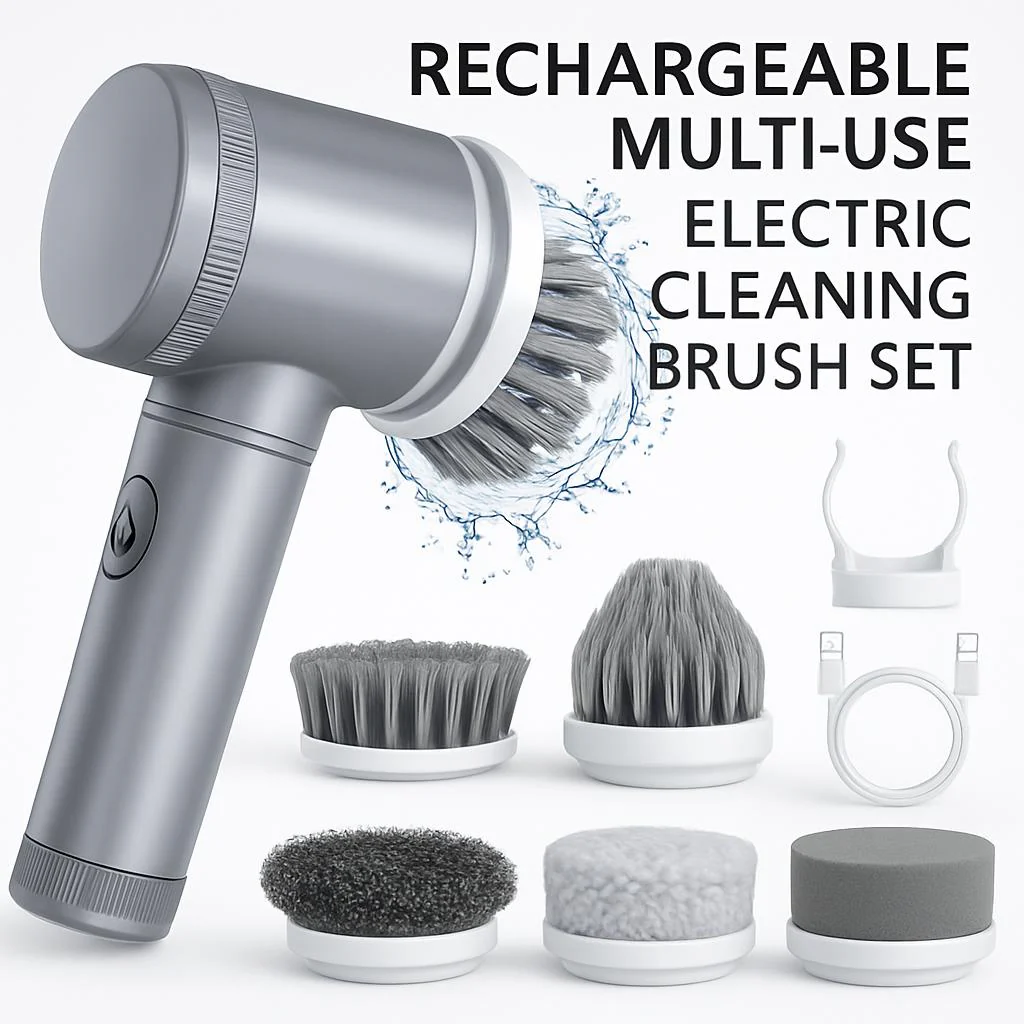 Rechargeable Multi-Use Electric Cleaning Brush Set for Efficient Home Cleaning - Image 3