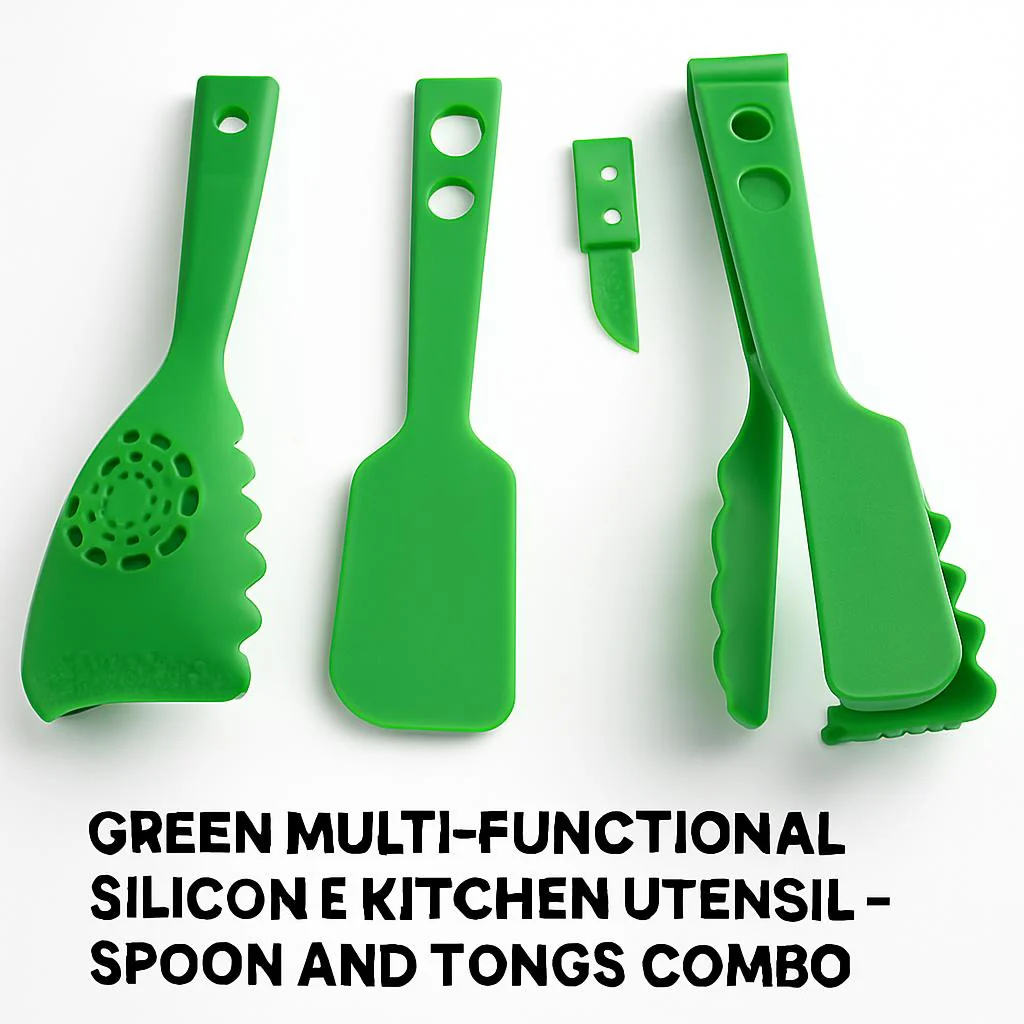 Green Multi-Functional Silicone Kitchen Utensil - Spoon and Tongs Combo - Image 10
