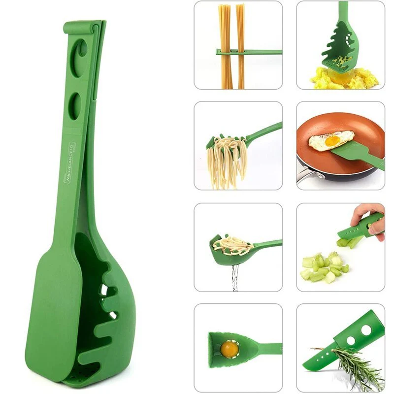 Green Multi-Functional Silicone Kitchen Utensil - Spoon and Tongs Combo - Image 15