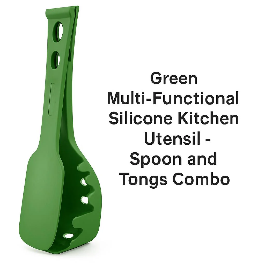 Green Multi-Functional Silicone Kitchen Utensil - Spoon and Tongs Combo - Image 2