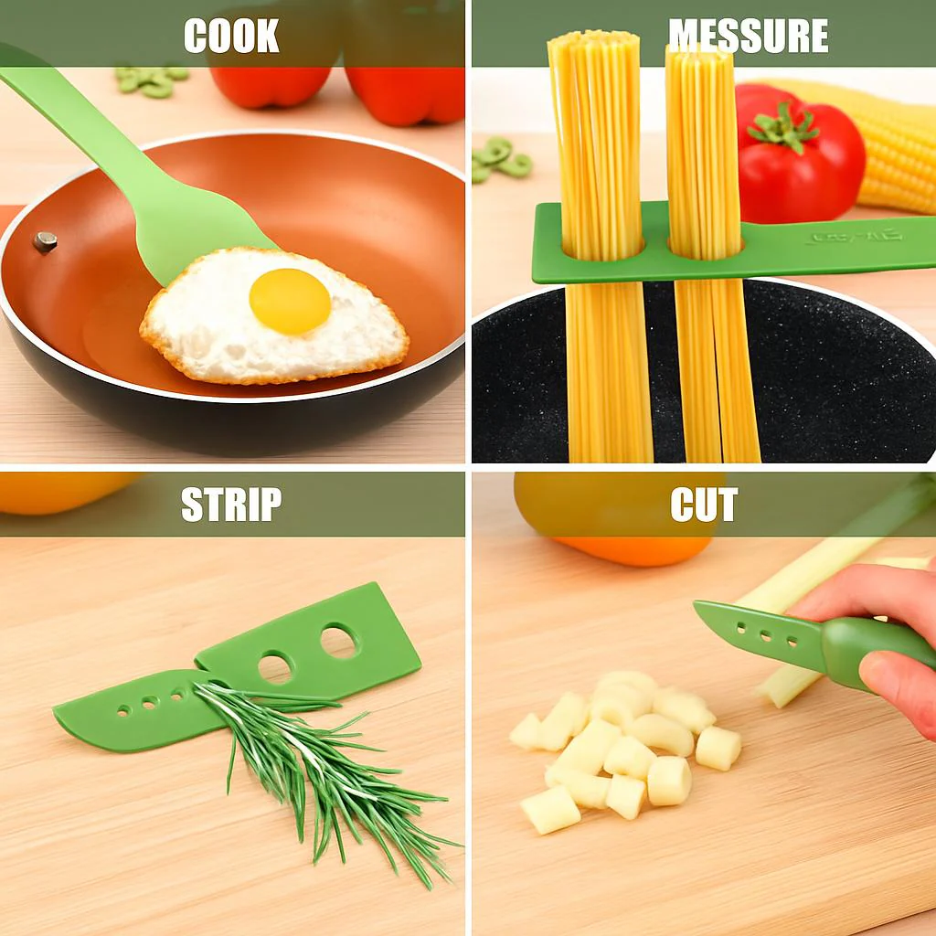 Green Multi-Functional Silicone Kitchen Utensil - Spoon and Tongs Combo - Image 5