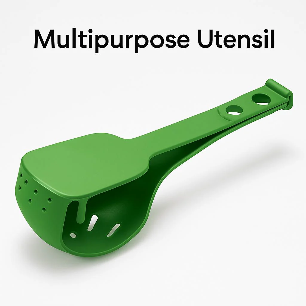 Green Multi-Functional Silicone Kitchen Utensil - Spoon and Tongs Combo - Image 6