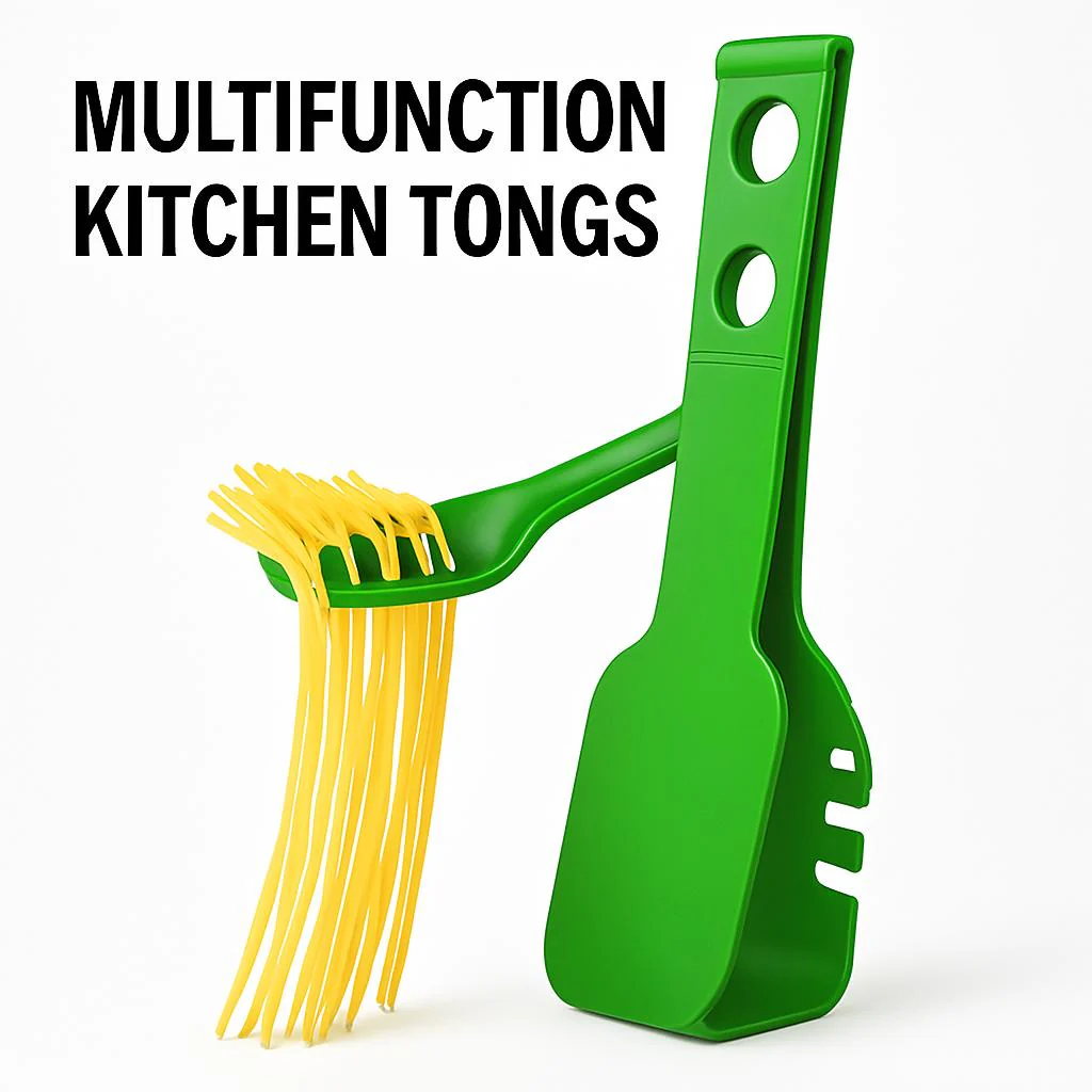 Green Multi-Functional Silicone Kitchen Utensil - Spoon and Tongs Combo - Image 7