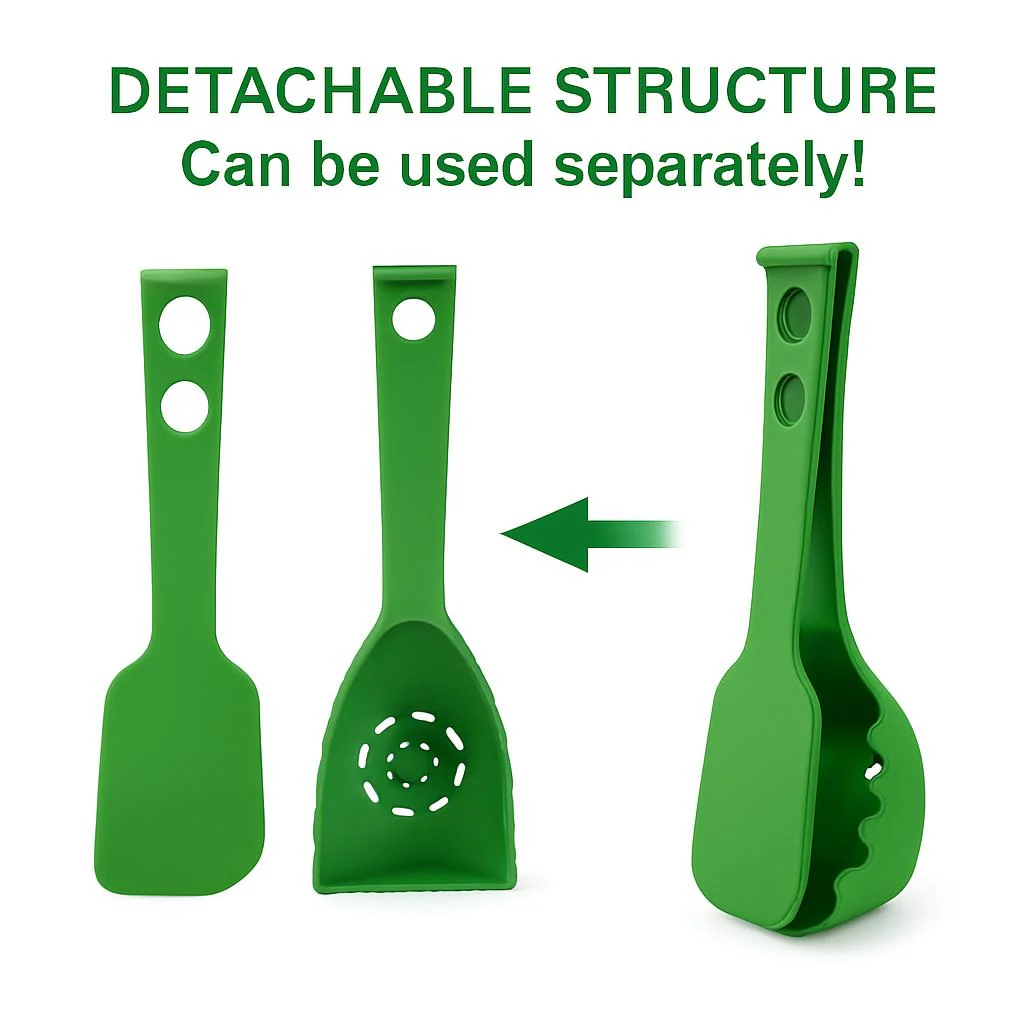 Green Multi-Functional Silicone Kitchen Utensil - Spoon and Tongs Combo - Image 8