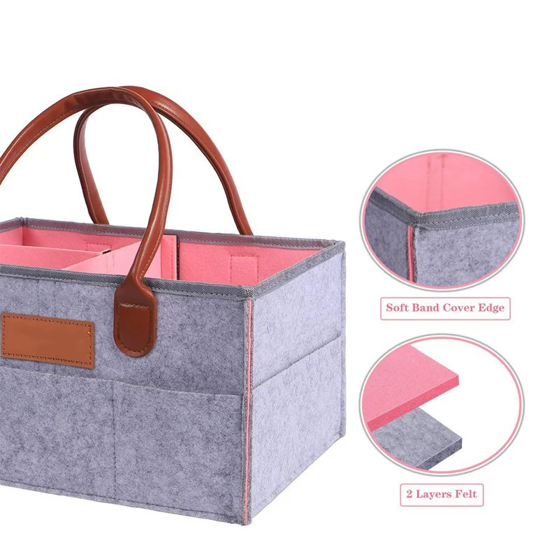 Eco-Friendly Felt Storage Bag - Stylish Organizer in Gray & Pink - Image 11