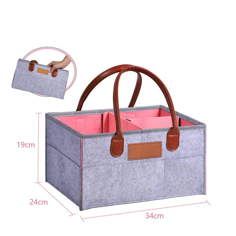 Eco-Friendly Felt Storage Bag - Stylish Organizer in Gray & Pink - Image 12