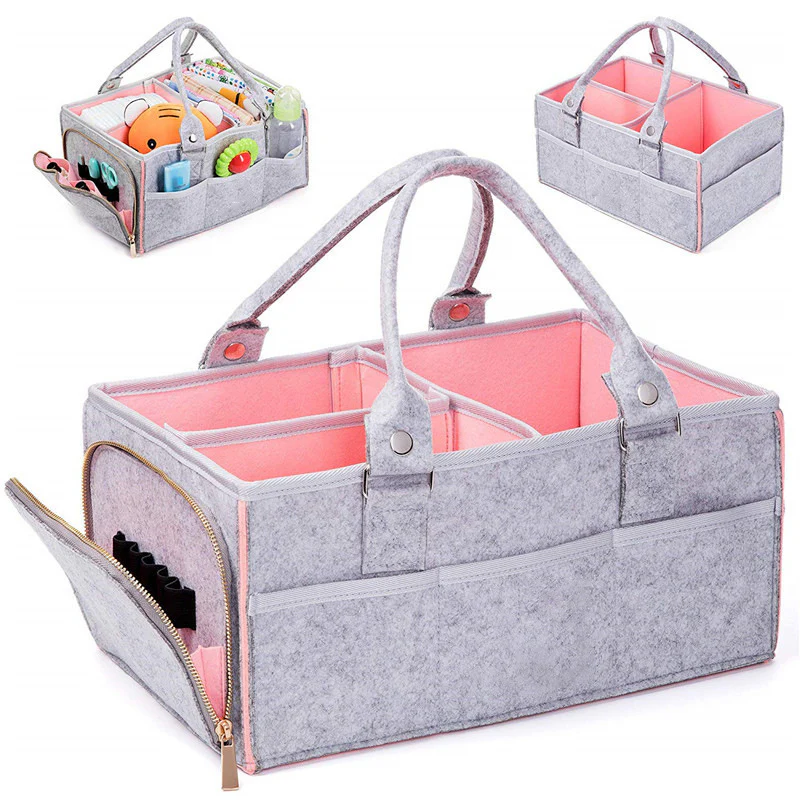 Eco-Friendly Felt Storage Bag - Stylish Organizer in Gray & Pink - Image 13