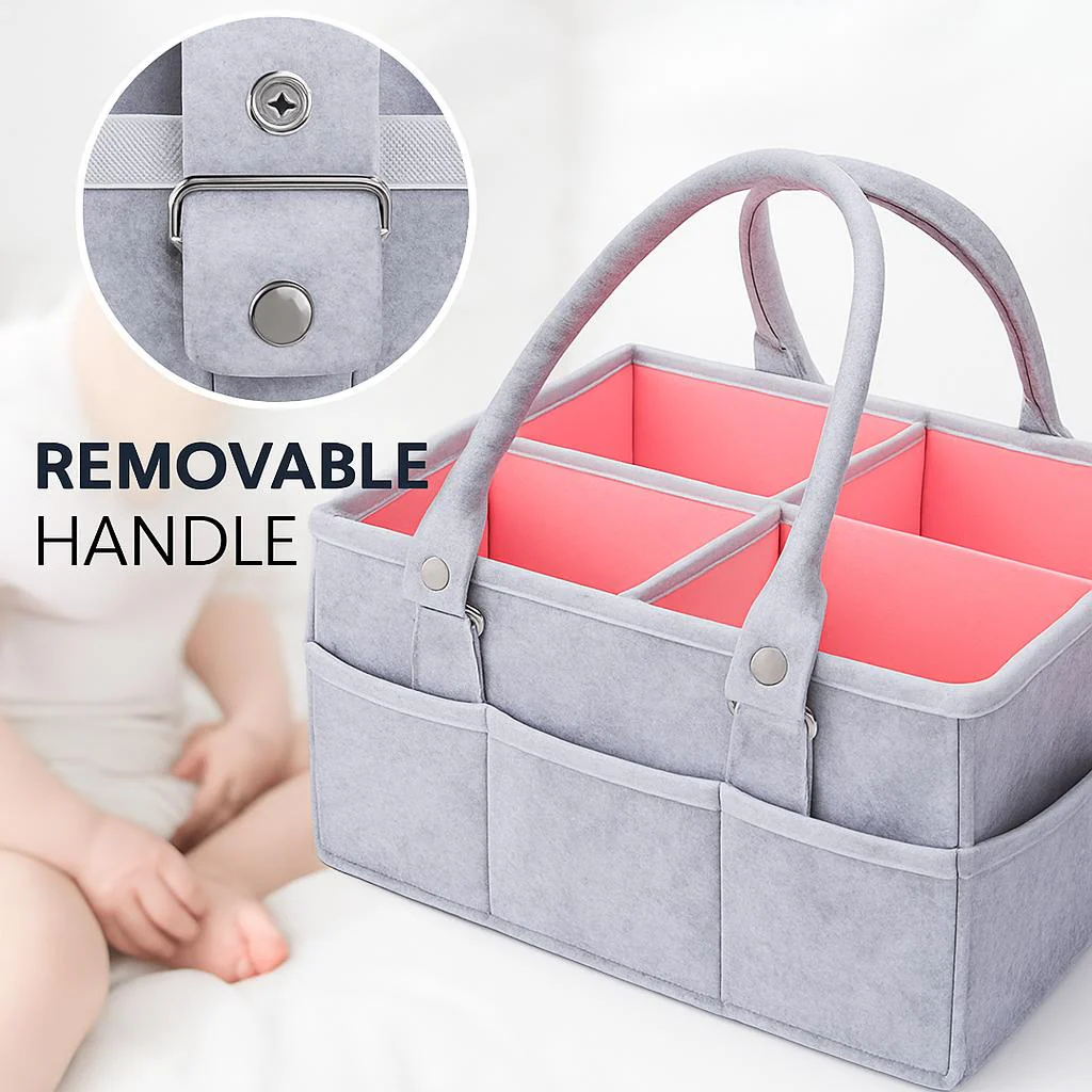 Eco-Friendly Felt Storage Bag - Stylish Organizer in Gray & Pink - Image 3