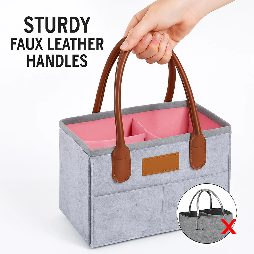 Eco-Friendly Felt Storage Bag - Stylish Organizer in Gray & Pink - Image 4