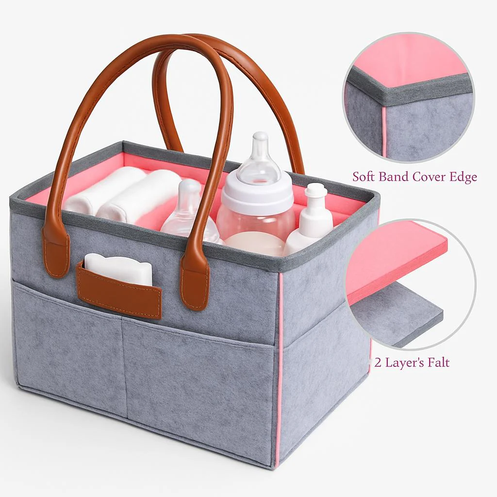 Eco-Friendly Felt Storage Bag - Stylish Organizer in Gray & Pink - Image 5