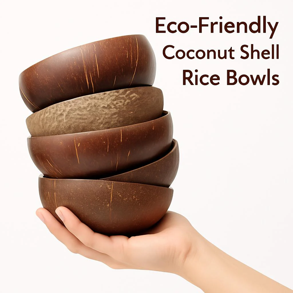 Eco-Friendly Coconut Shell Rice Bowls - Sustainable Biodegradable Dinnerware Set - Image 3