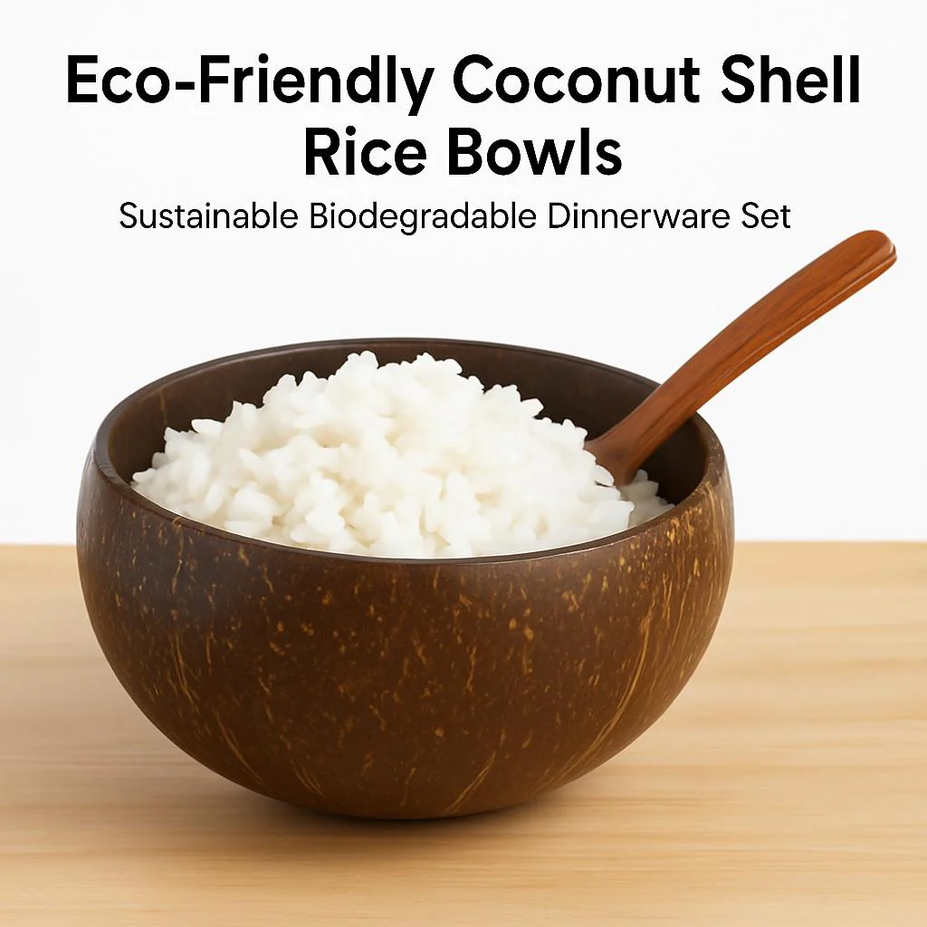 Eco-Friendly Coconut Shell Rice Bowls - Sustainable Biodegradable Dinnerware Set - Image 4