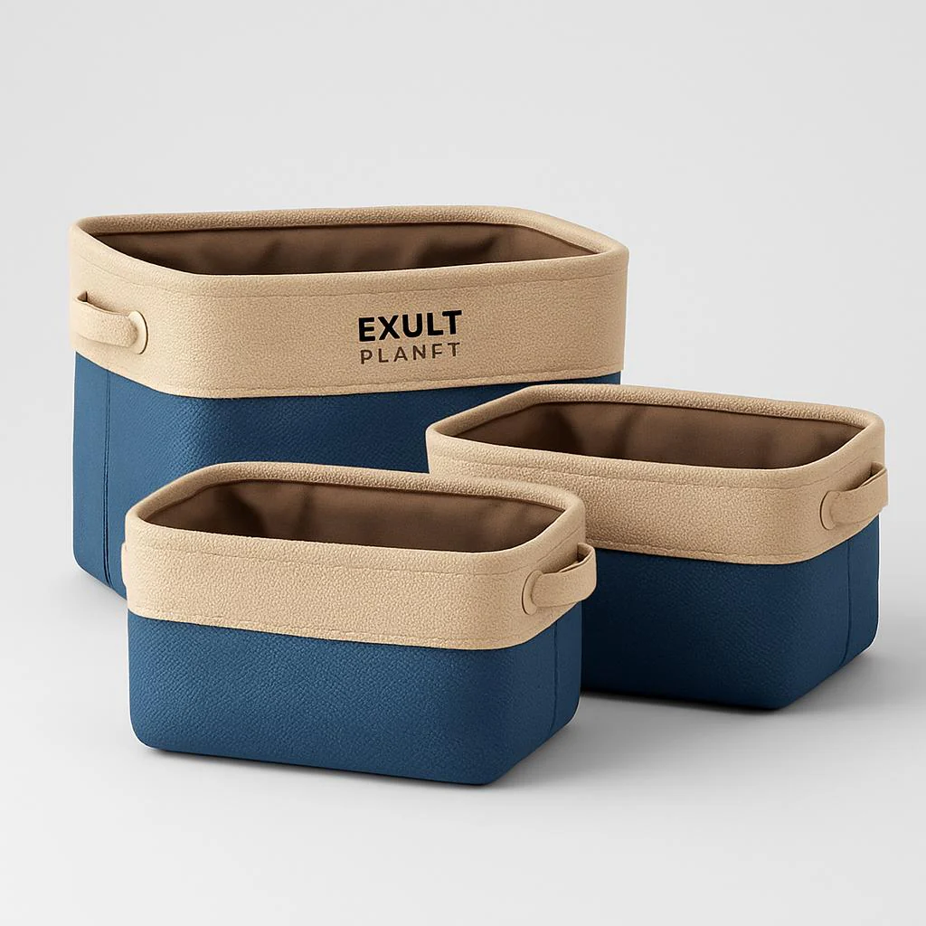 Eco-Friendly Blue Beige Rectangular Storage Baskets - Image 8