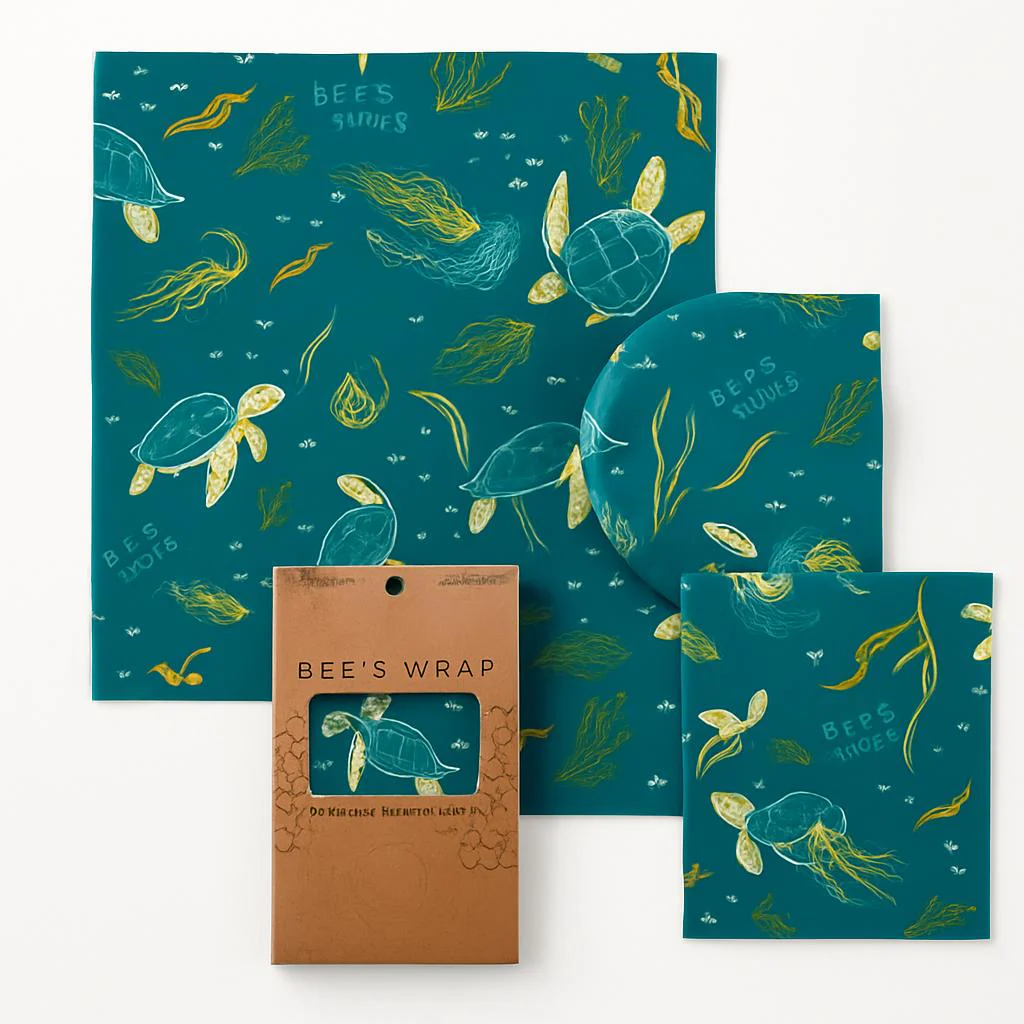Eco-Friendly Reusable Beeswax Food Wraps - Teal Nature Patterns - Image 3