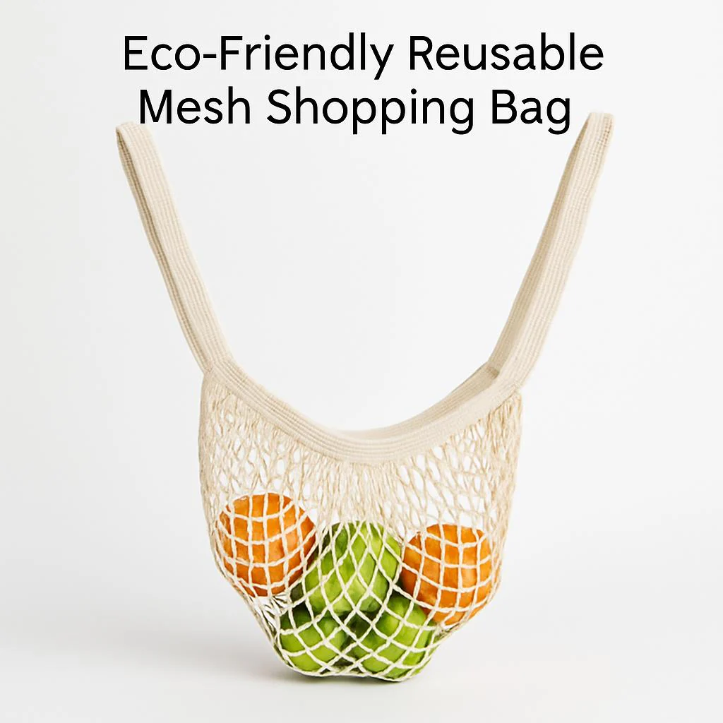 Eco-Friendly Reusable Mesh Shopping Bag - Natural Beige Cotton - Image 8
