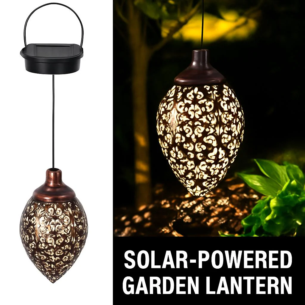 Solar-Powered Bronze Garden Lantern with Intricate Cut-Out Patterns - Image 6