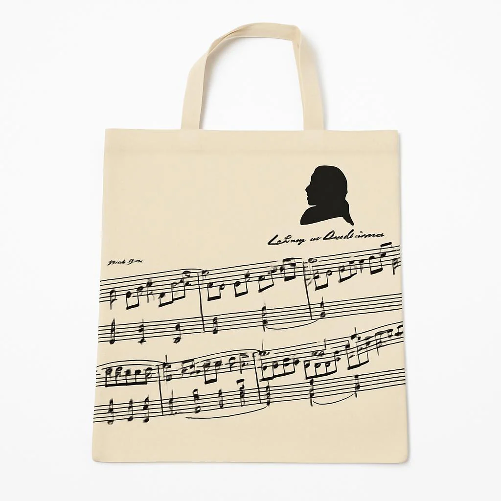 Eco-Friendly Cotton Music Bag with Piano Note Tree Bear Design - Image 2