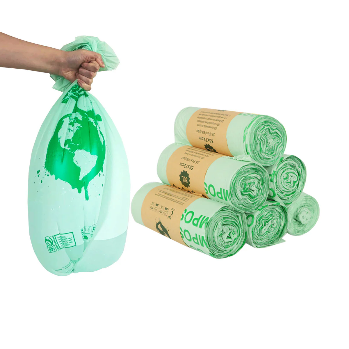 Eco-Friendly Biodegradable Trash Bags - Light Green, Plastic-Free Packaging - Image 10