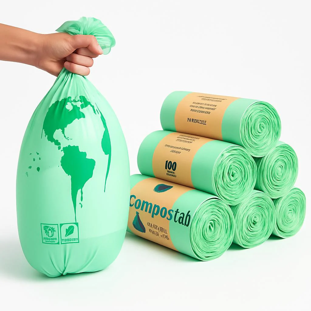 Eco-Friendly Biodegradable Trash Bags - Light Green, Plastic-Free Packaging - Image 2