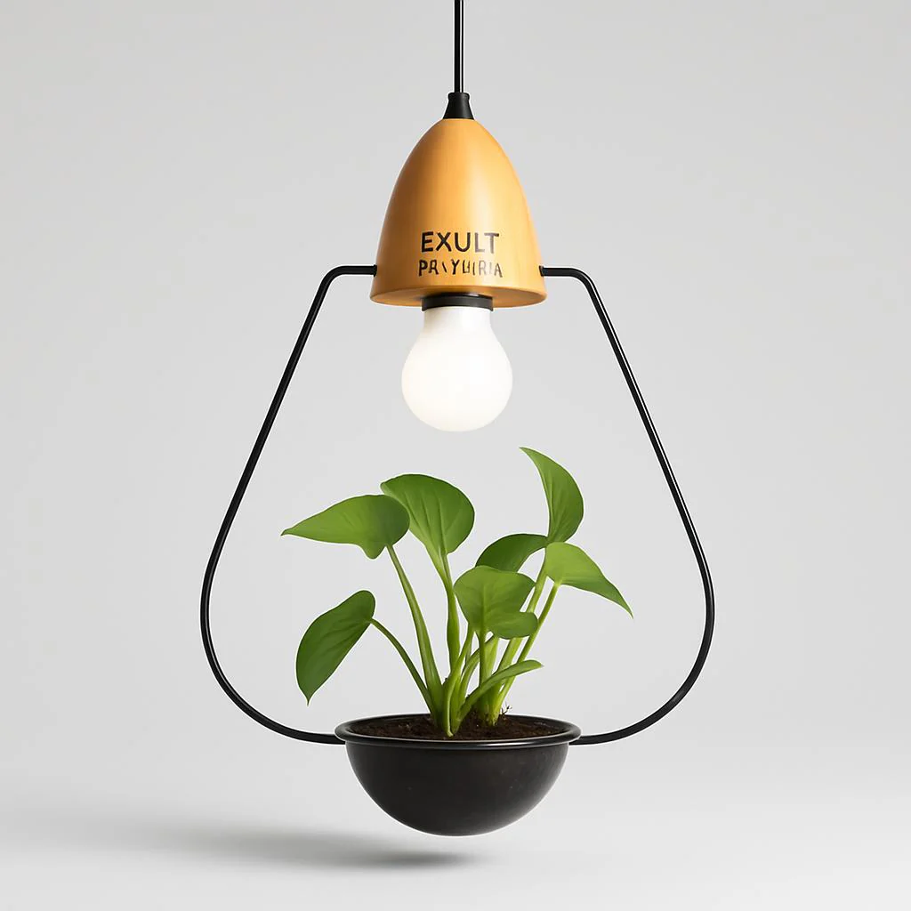Teardrop Hanging Light Fixture with Integrated Planter - Black Frame, Wooden Accent - Image 7
