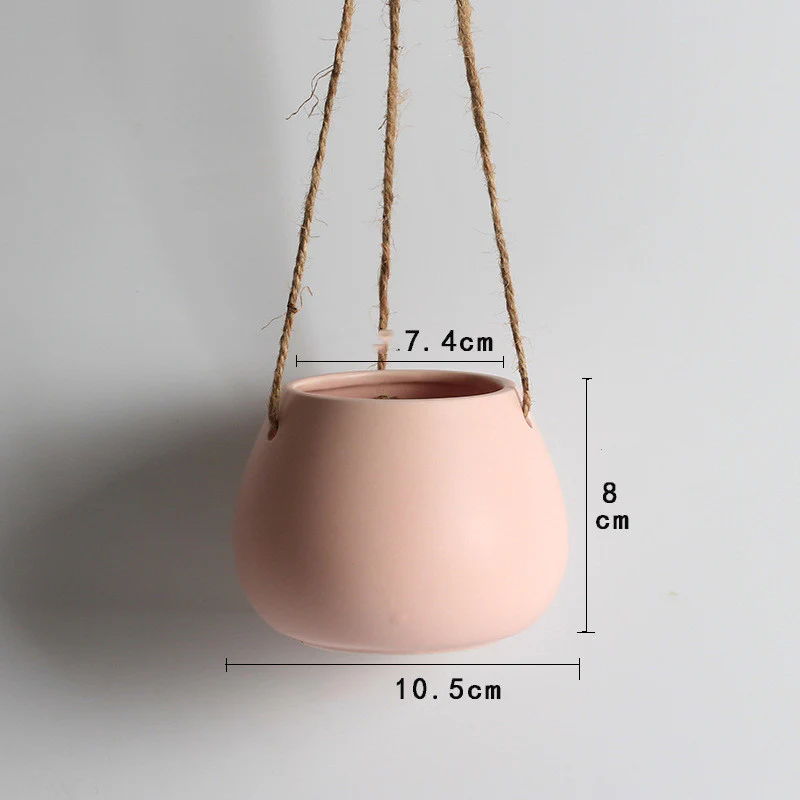 Eco-Friendly Light Pink Ceramic Hanging Planter - Image 13