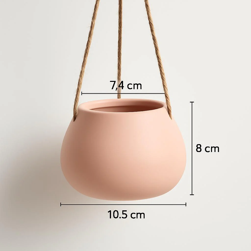 Eco-Friendly Light Pink Ceramic Hanging Planter - Image 2