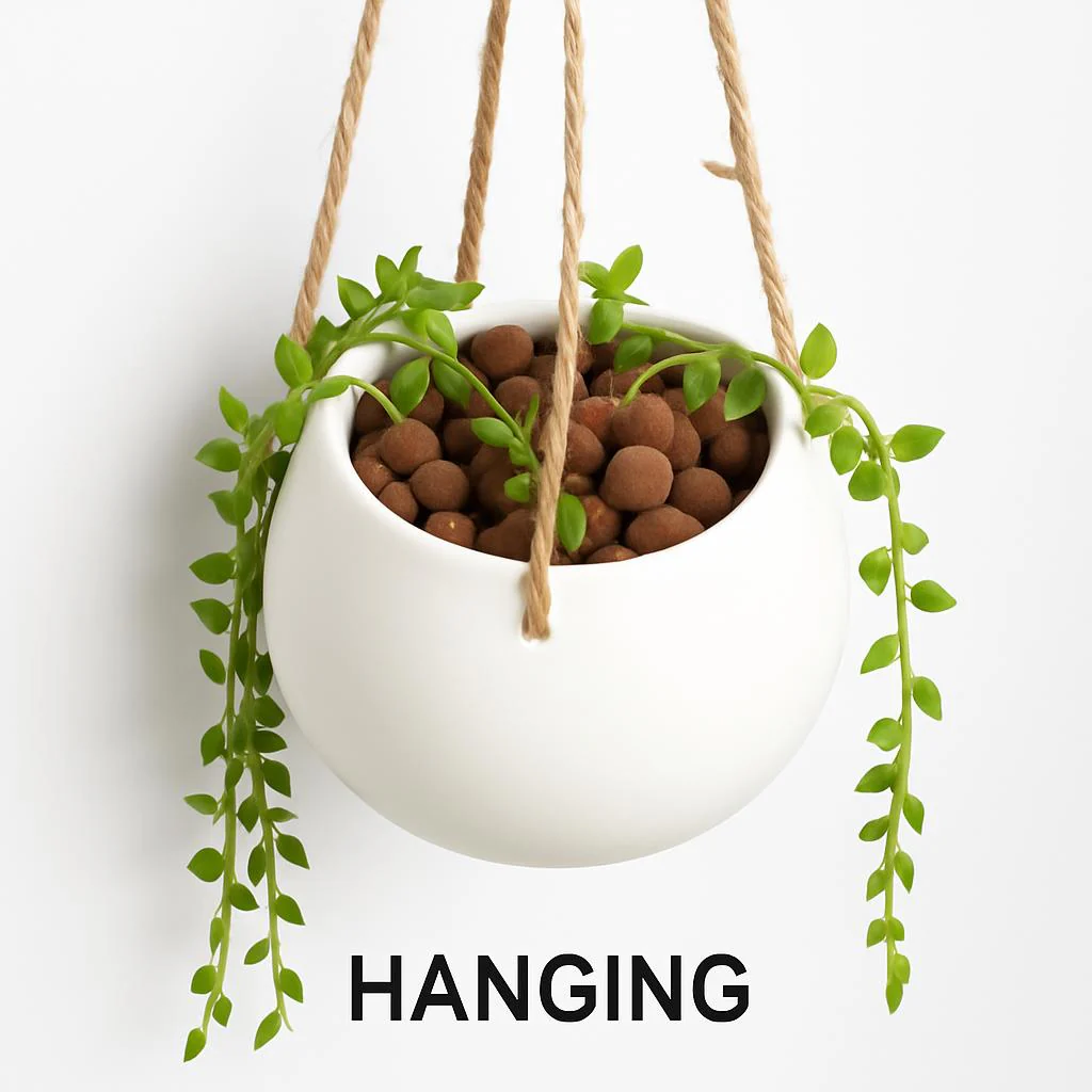 Eco-Friendly Light Pink Ceramic Hanging Planter - Image 3