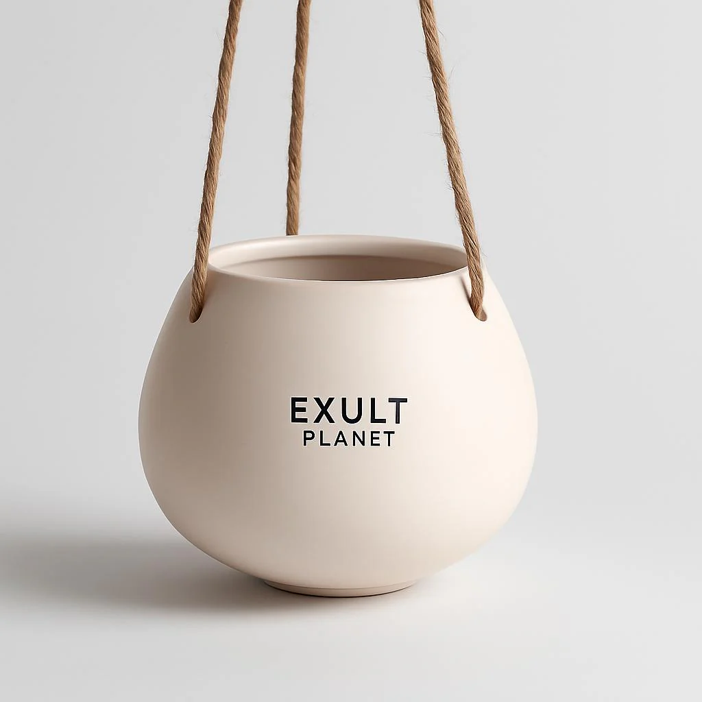 Eco-Friendly Light Pink Ceramic Hanging Planter - Image 4