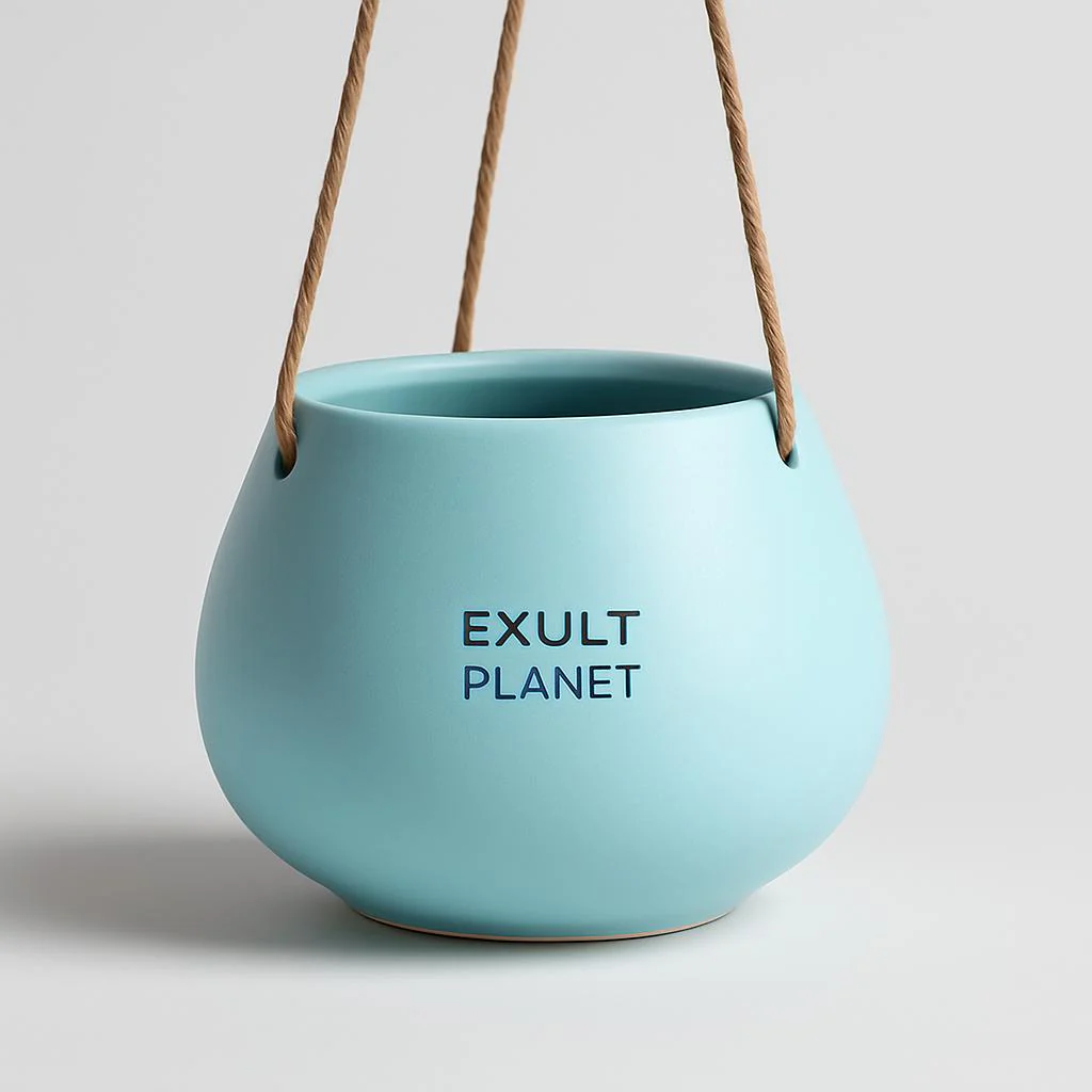 Eco-Friendly Light Pink Ceramic Hanging Planter - Image 5