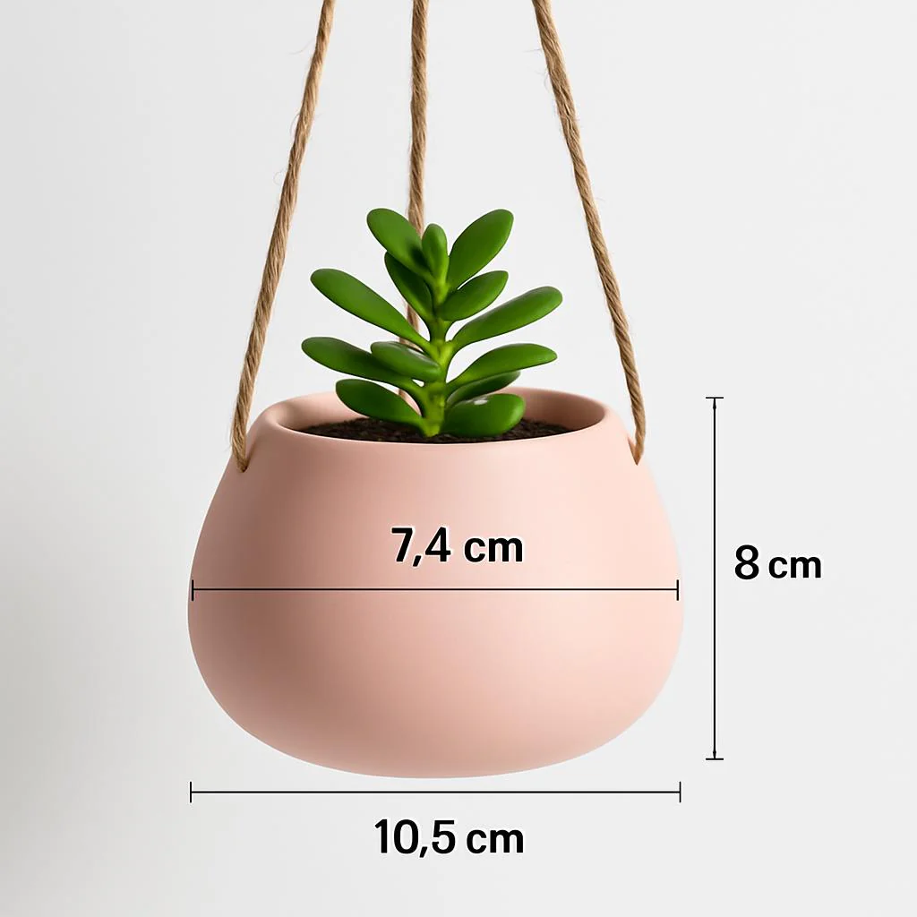 Eco-Friendly Light Pink Ceramic Hanging Planter - Image 7