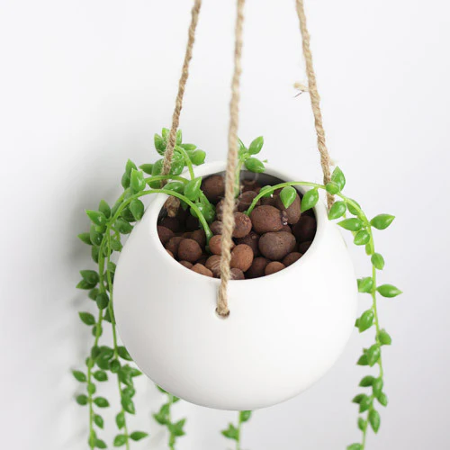 Eco-Friendly Light Pink Ceramic Hanging Planter - Image 9