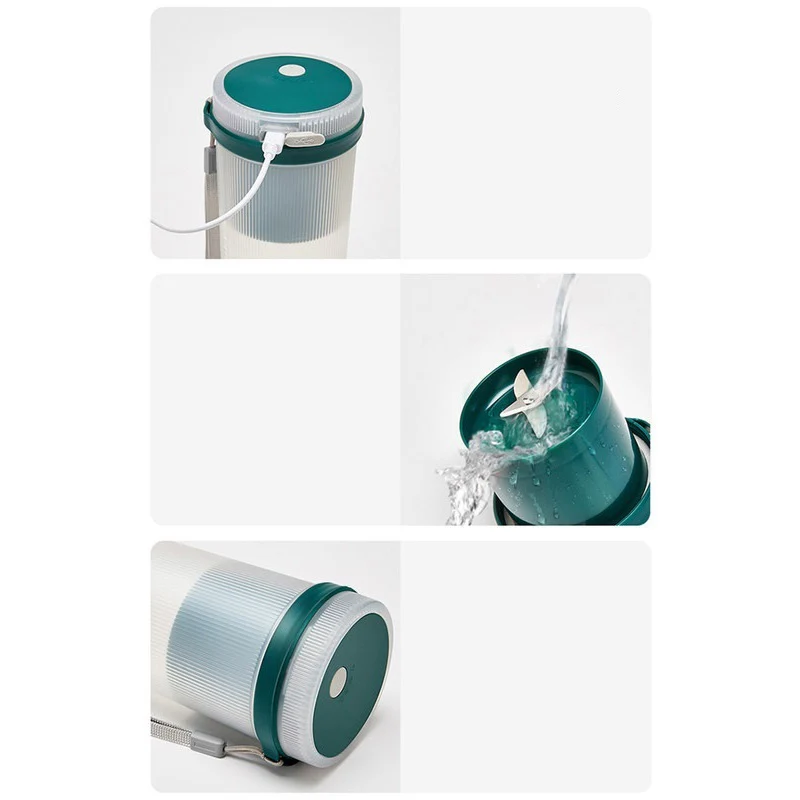 Portable Mini Juicer Blender - Light Pink with Blue Lid - Image 10