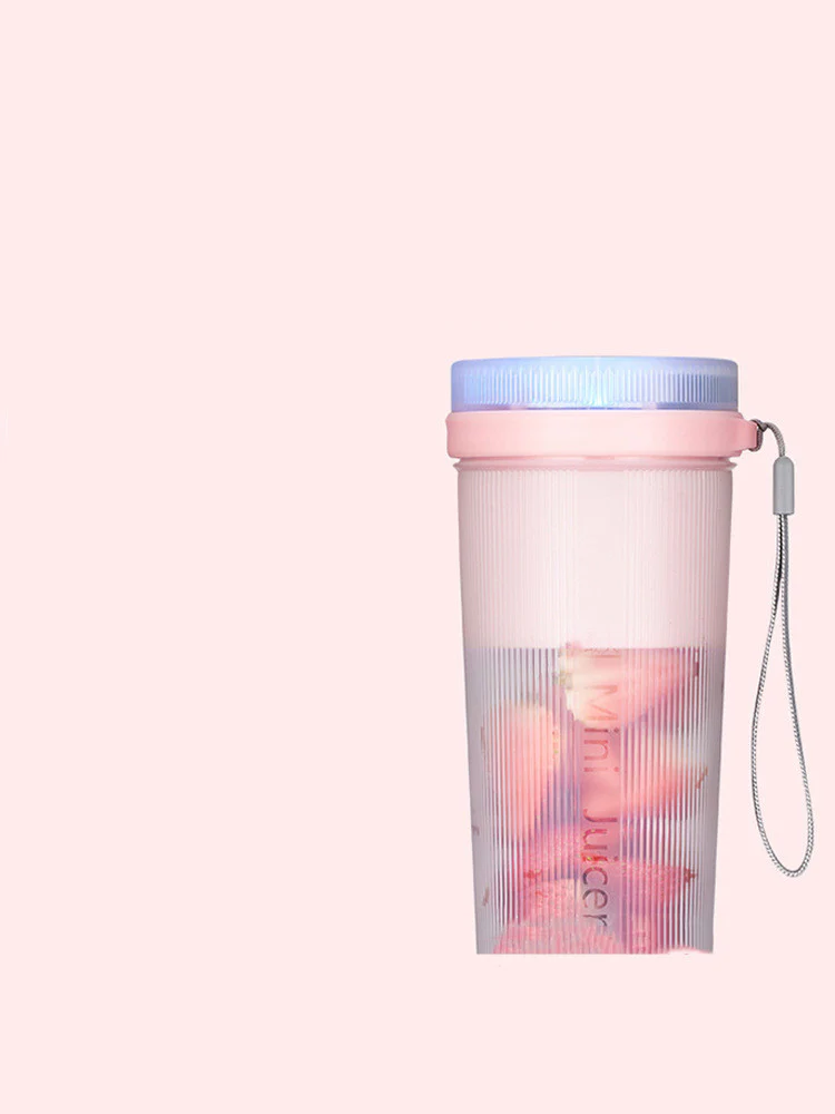 Portable Mini Juicer Blender - Light Pink with Blue Lid - Image 14