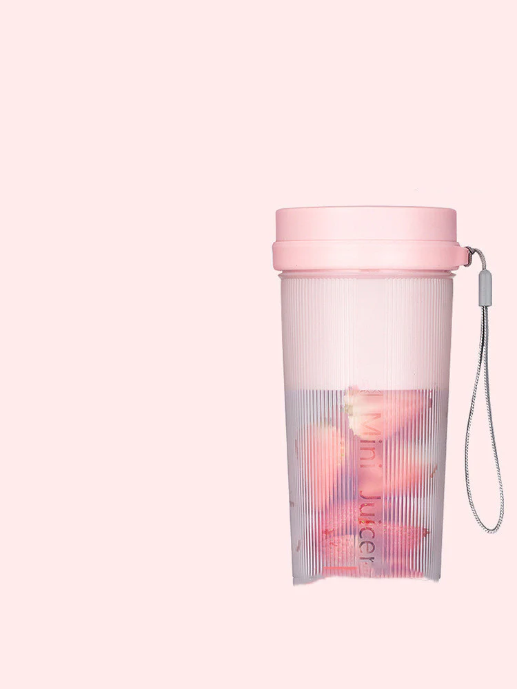 Portable Mini Juicer Blender - Light Pink with Blue Lid - Image 15