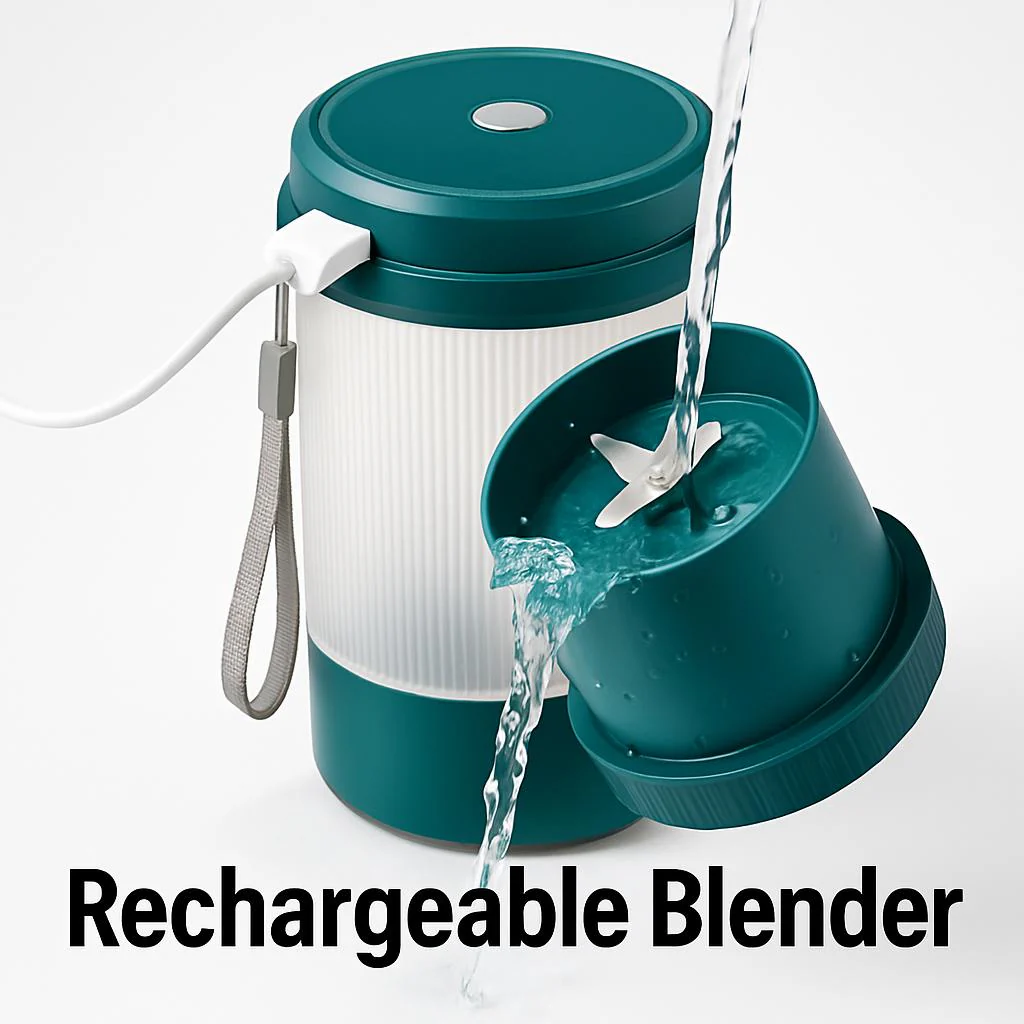 Portable Mini Juicer Blender - Light Pink with Blue Lid - Image 3