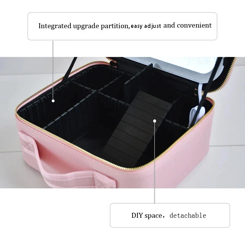 Portable LED Makeup Bag with Mirror&Light Large Capacity Travel Cosmetic Organizer Professional Handheld Cosmetic Storage Box - Image 15